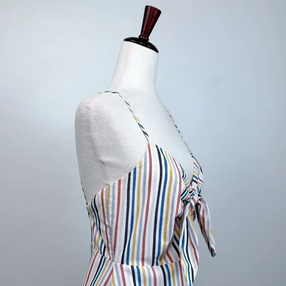 Altar'd State Beachy Coastal Striped Bowtie Front Strappy Mini Dress MEDIUM - Picture 3 of 8